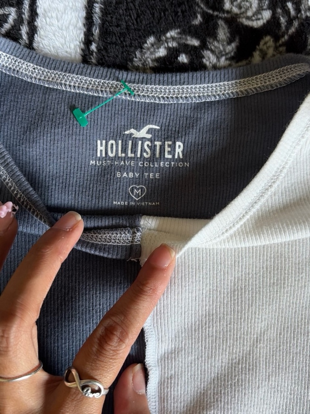 Hollister Two-Tone Ribbed Baby Tee - Charcoal Gray & White